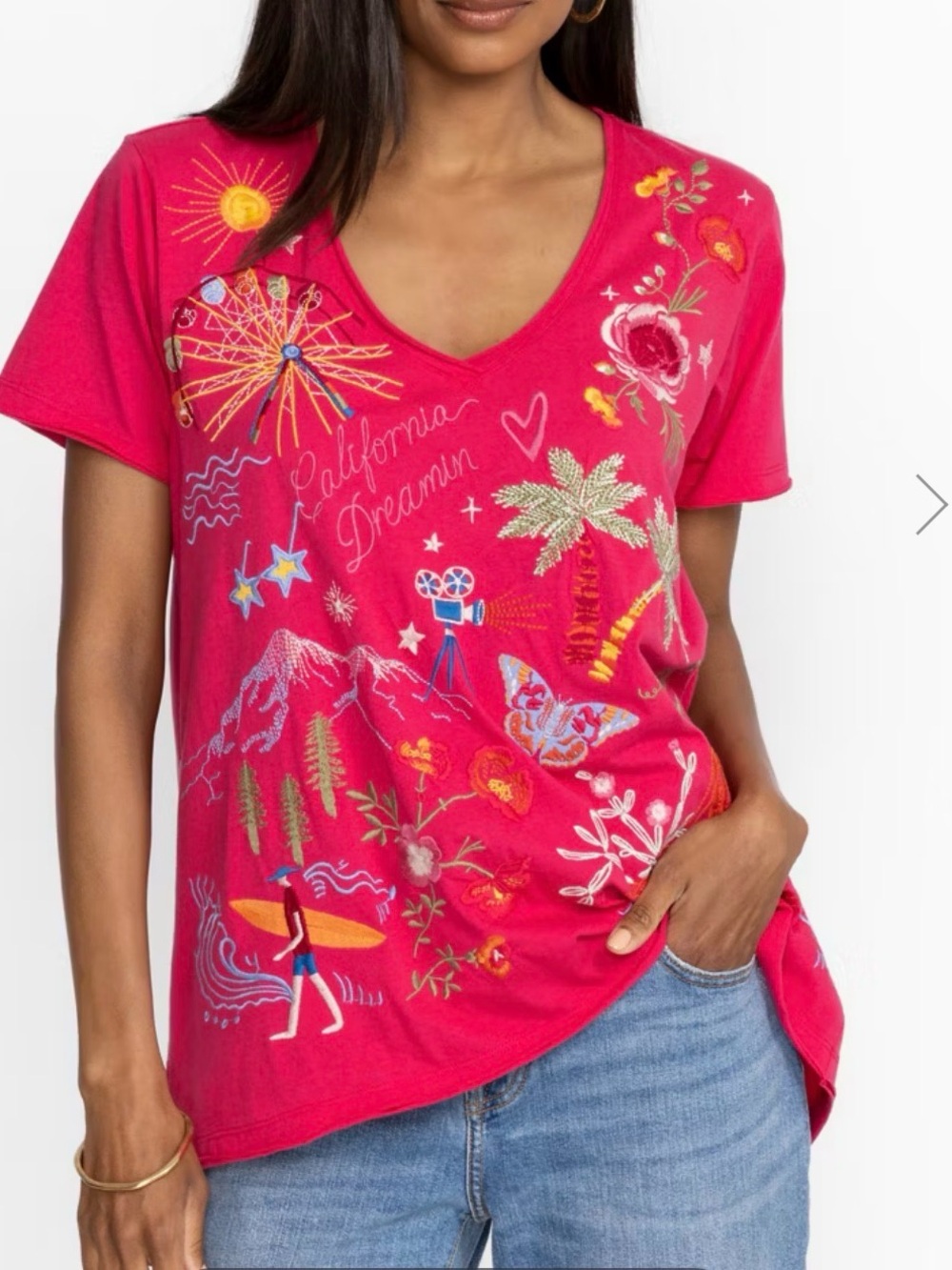 Johnny Was California Everyday Tee in Raspberry, Size Large